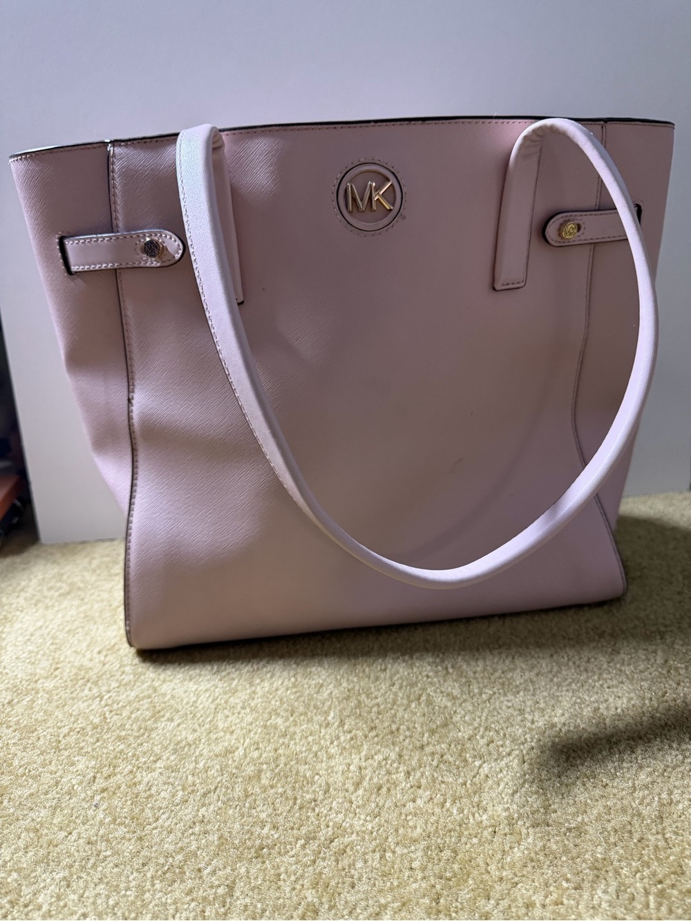 Michael Kors Light Blush Leather Tote with Gold MK Emblem